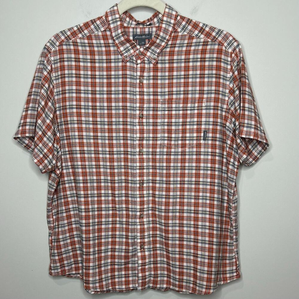 Eddie Bauer Men's 2XL Short Sleeve Cotton Button Down Plaid Shirt Classic Fit